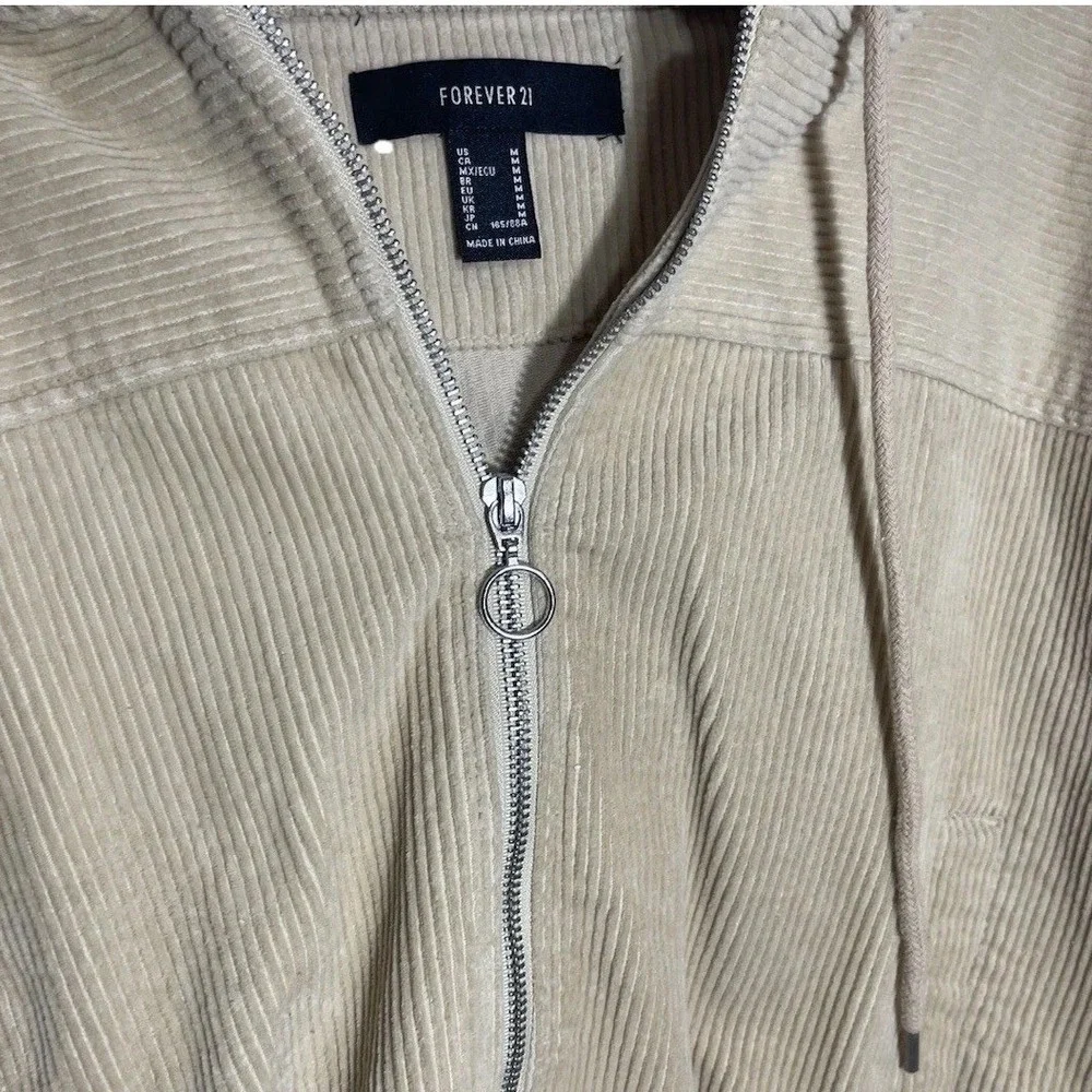 Women's Medium Jacket Forever 21, Tan Corduroy‎ Zip Up Hoodie Casual Cropped